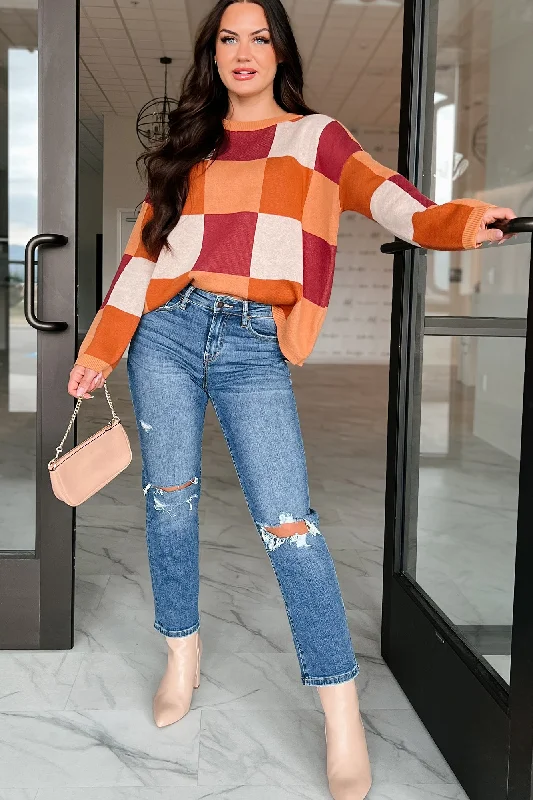 Classic Choice Under The Falling Leaves Colorblock Sweater (Brick Multi)