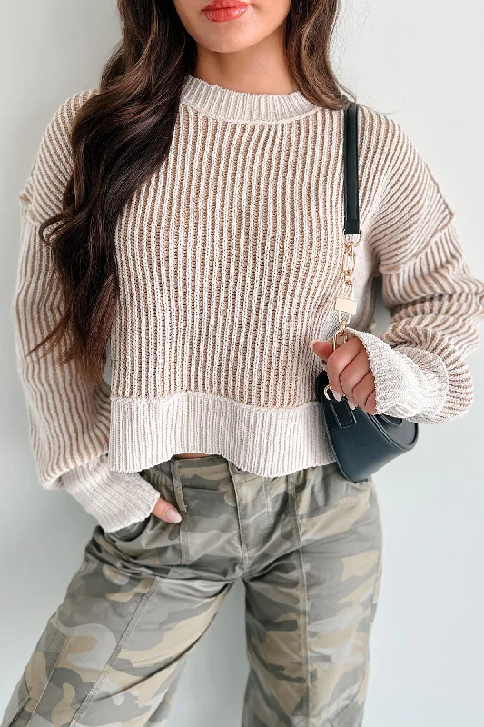 Simple Comfort Look Deeper Two Tone Striped Sweater (Ecru)