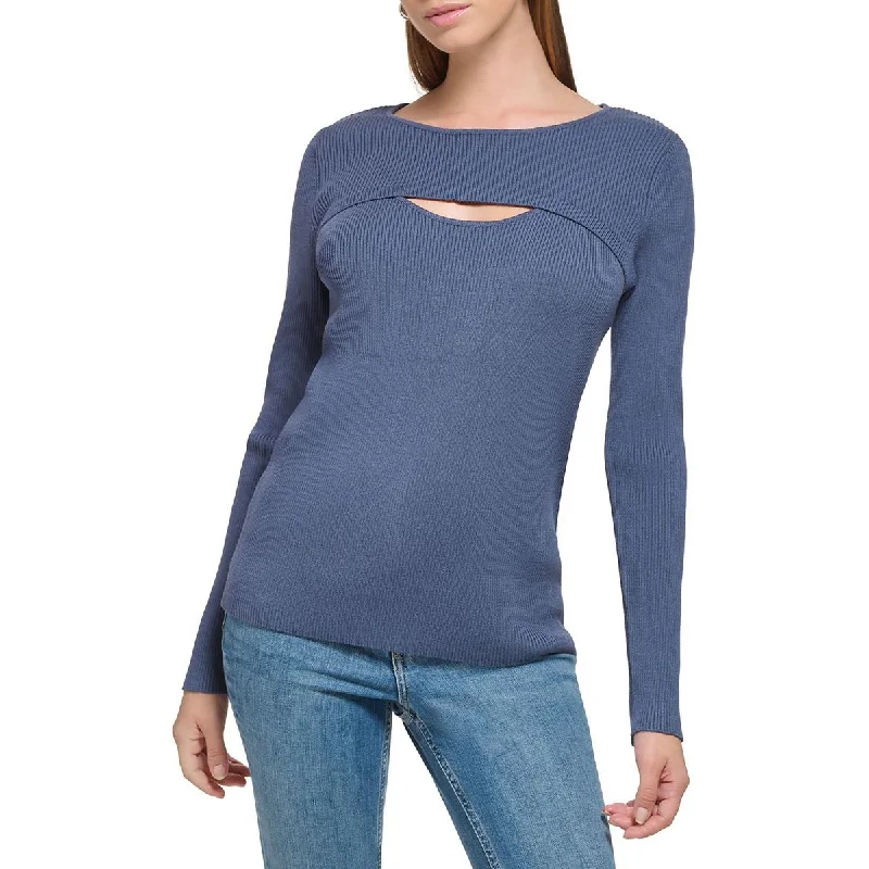 Effortless Comfort Calvin Klein Womens Cutout Ribbed Knit Pullover Sweater