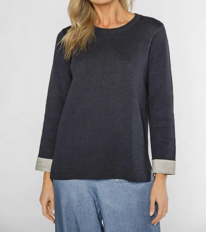 Hudson Double Knit Sweater In Navy