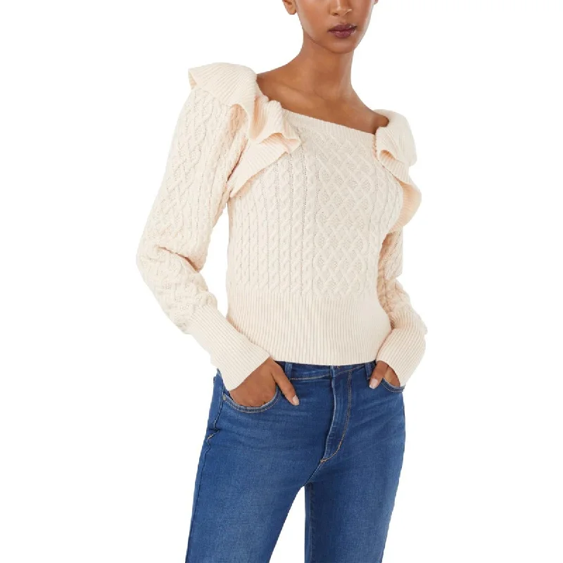Relaxed Fashion BCBGMAXAZRIA Womens Ribbed Trim  Cable Knit Pullover Sweater