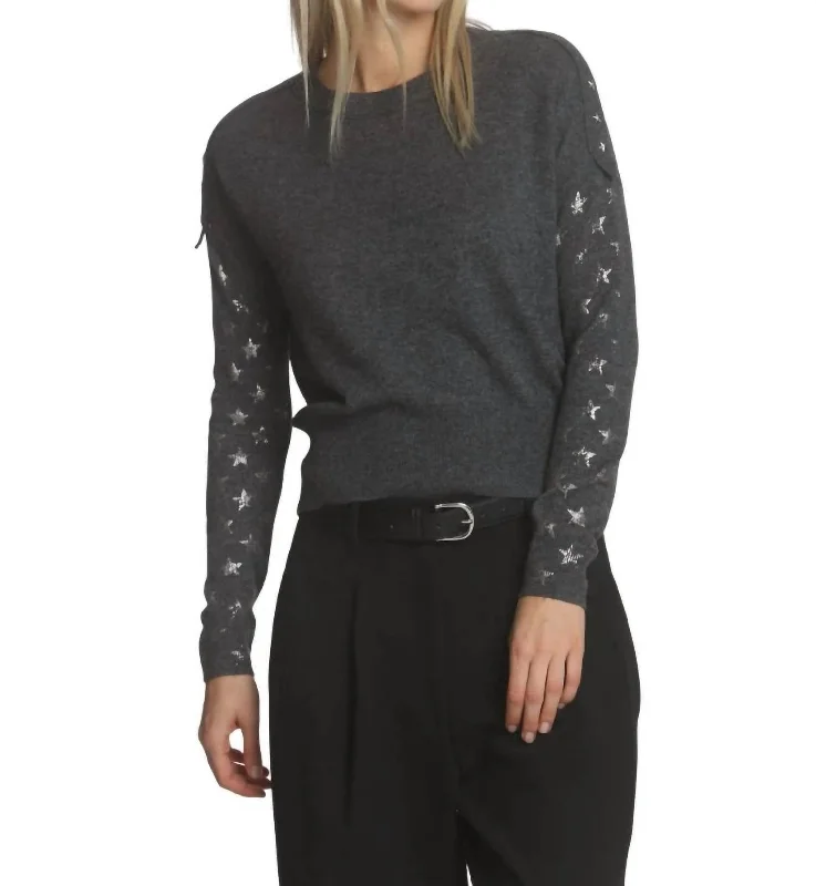 Zoe Star Stud Top In Charcoal