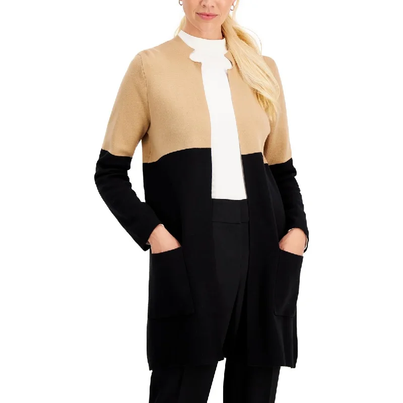 Comfy Chic Wear Kasper Womens Colorblock Open Front Cardigan Sweater