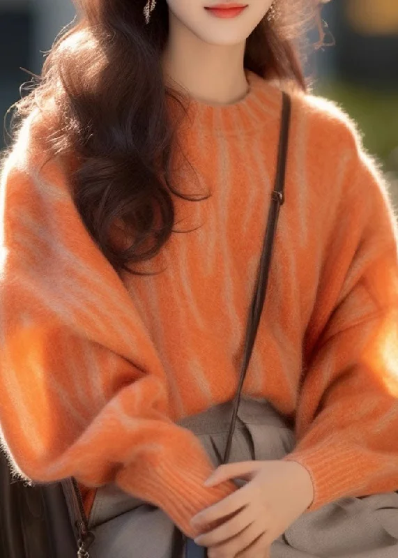 Elegant Casuals Fashion Orange Thick Cotton Knit Sweaters Long Sleeve