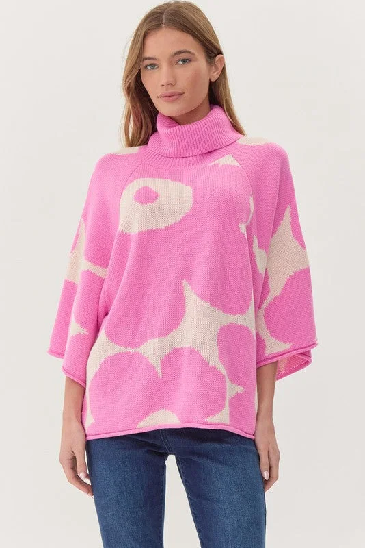 Urban Sense Flower Knit 3/4 Dolman Sleeves Pullover