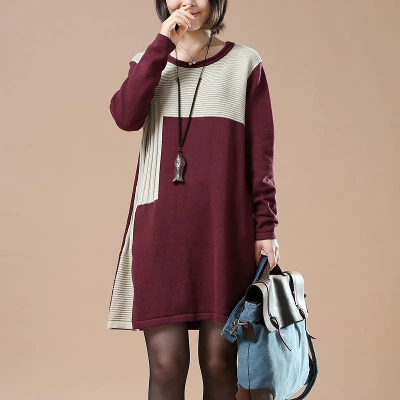 Effortless Looks Burgundy chic plus size sweaters women knit blouses the Dancing steps