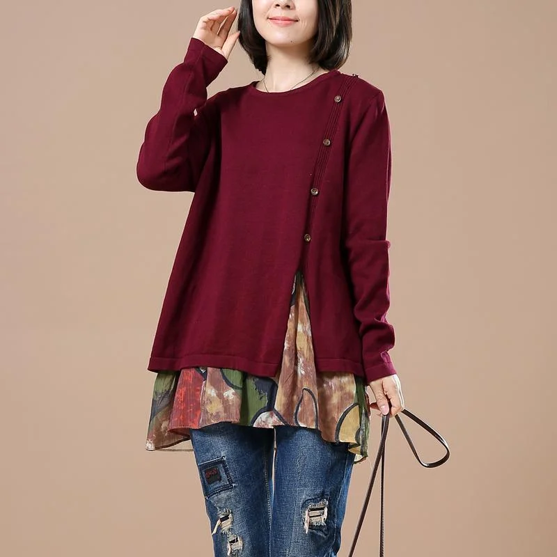 Romantic And Fresh Burgundy layered sweaters oversize knit tops