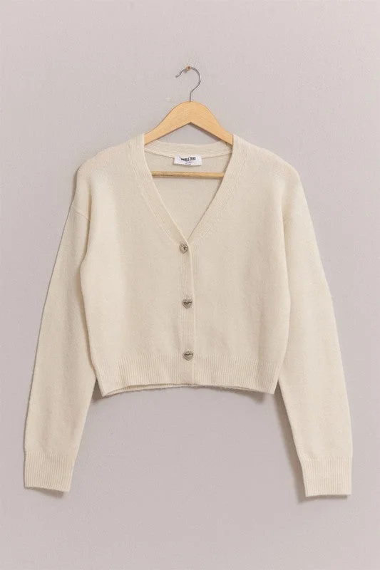 Versatile Comfort Wear Heart Button Cardigan