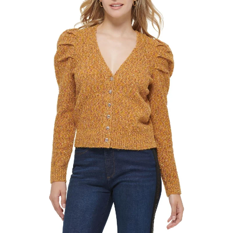 Relaxed Fits Karl Lagerfeld Paris Womens Puff Shoulder Button Front Cardigan Sweater