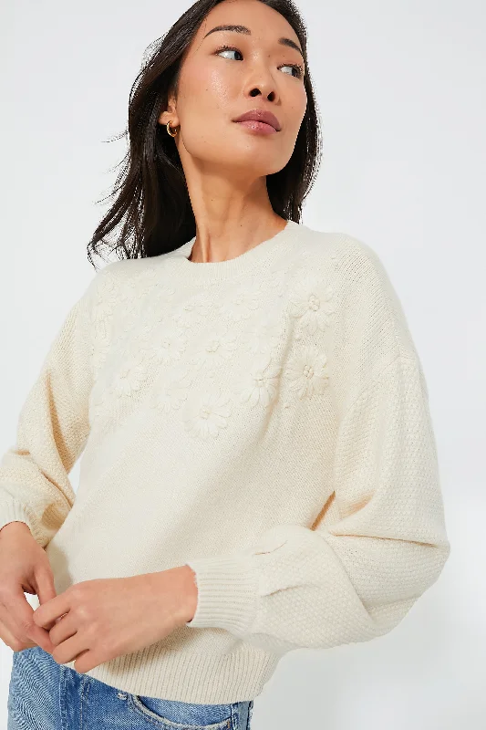 Avant-garde Design Cream Embroidered Floral Francine Sweater