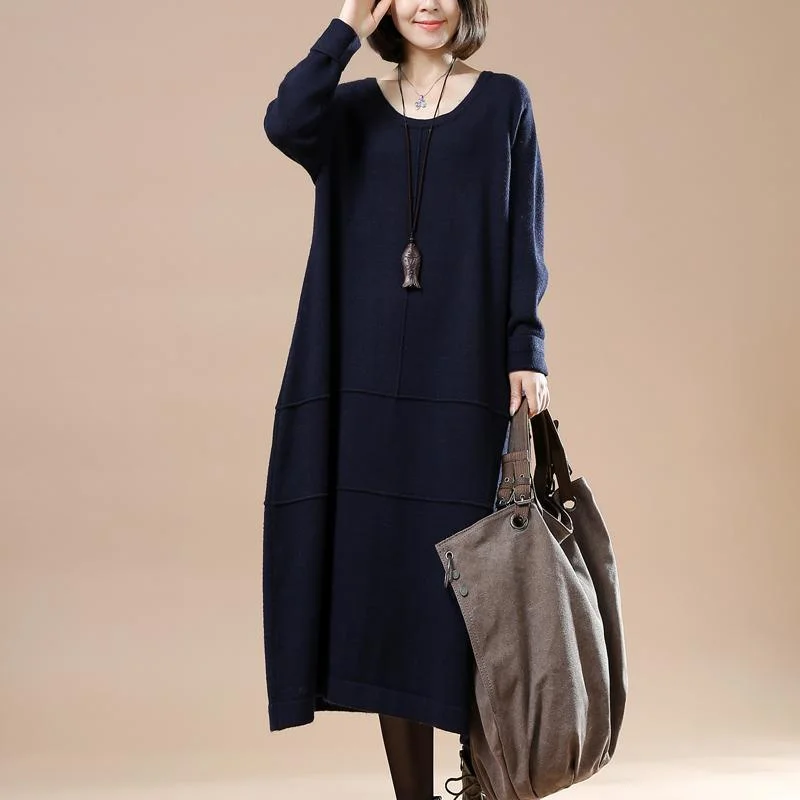 Modern Tailoring Blue baggy knit maxi dresses plus size spring sweaters