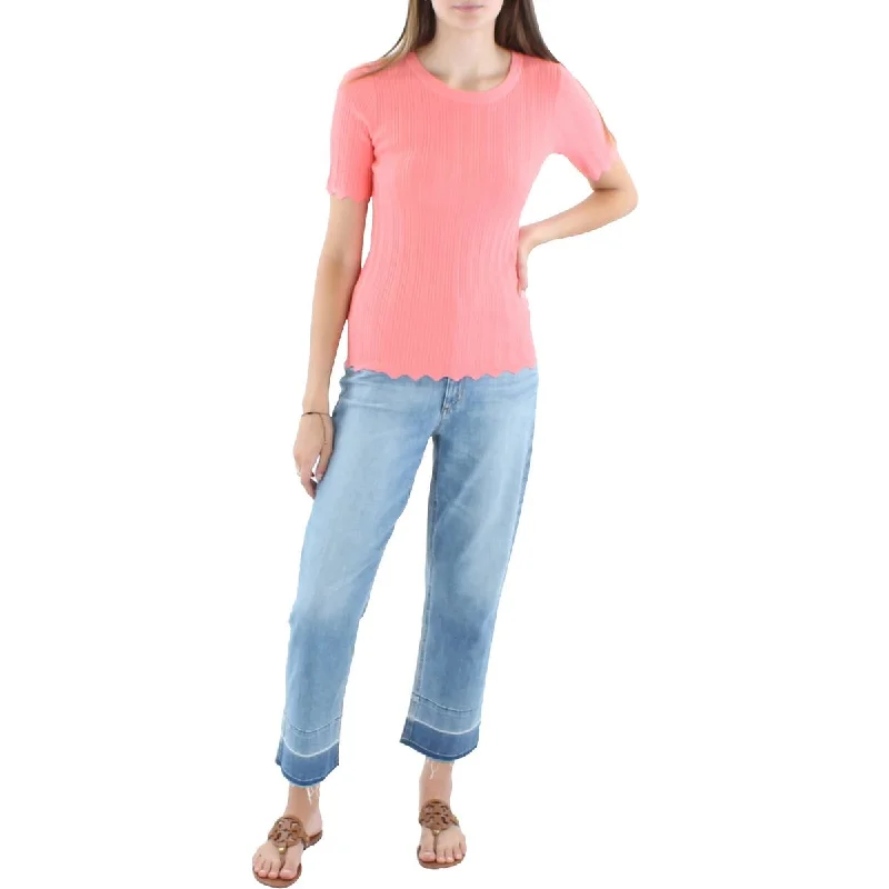 New Products Anne Klein Womens Scalloped Short Sleeve Pullover Sweater