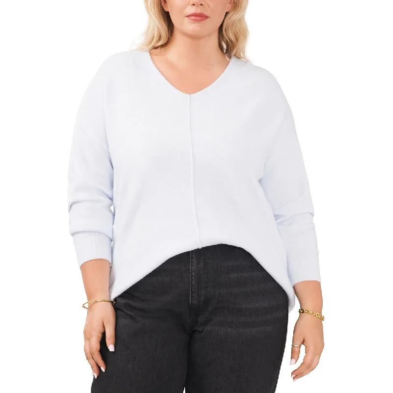 Classic Style Vince Camuto Womens Plus Ribbed Trim Knit V-Neck Sweater