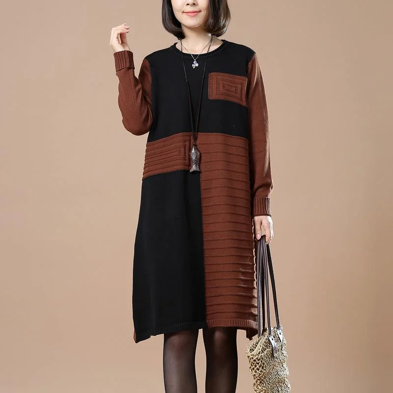 Sweet Girl Brick red blocks women sweaters oversized dress