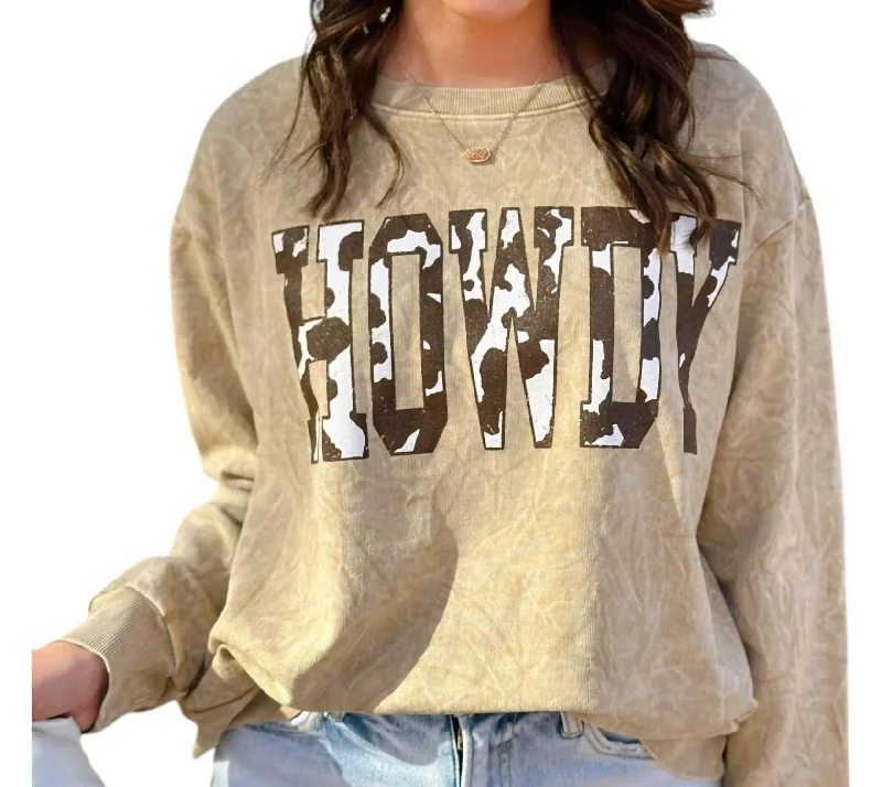 Howdy Mineral Wash Sweatshirt In Taupe