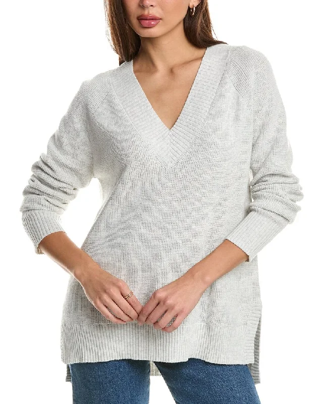 Party Wear Forte Cashmere Thermal High-Low V-Neck Cashmere-Blend Sweater