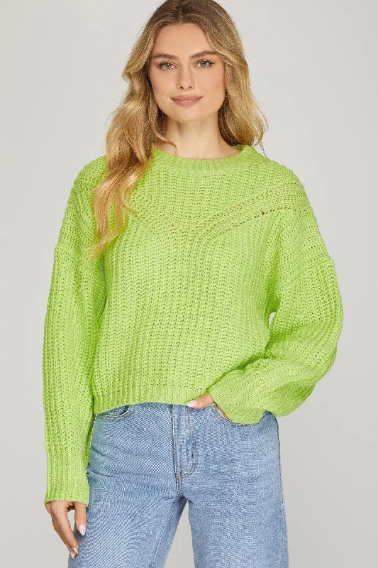 Sports Trend Puff Sleeve Crewneck Pullover Sweater