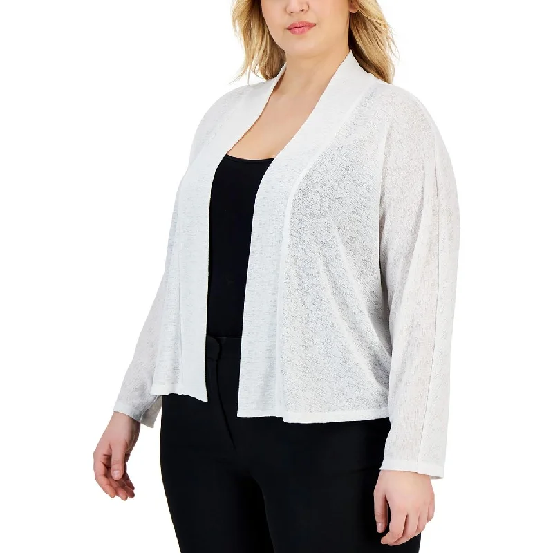 Kasper Womens Plus Open Front Long Sleeve Cardigan Sweater