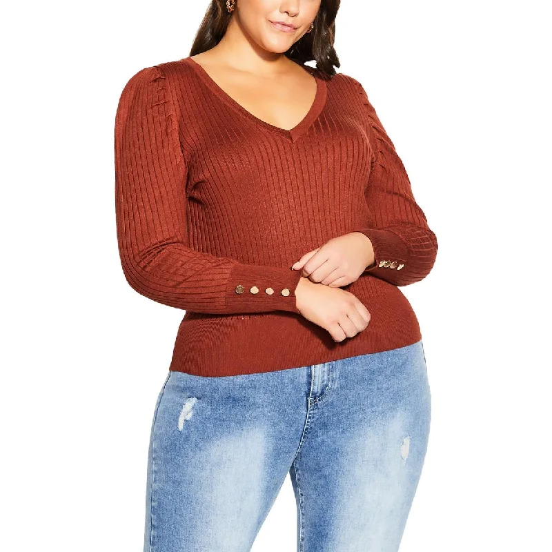 City Chic Womens V Neck  Pullover Sweater