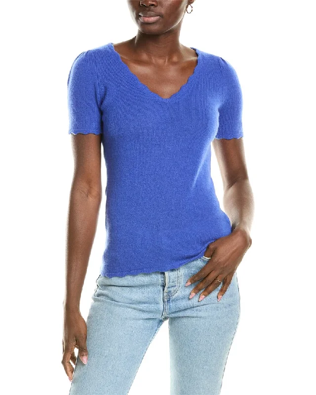Exquisite Craftsmanship sofiacashmere Scallop V-Neck Cashmere Sweater