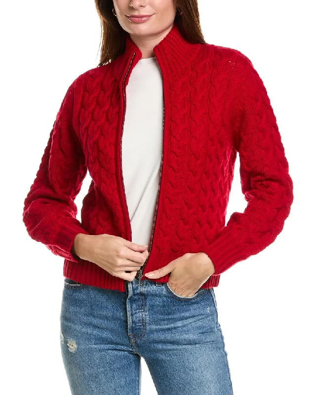Versatile Wear Forte Cashmere Cable Zip Mock Wool & Cashmere-Blend Cardigan