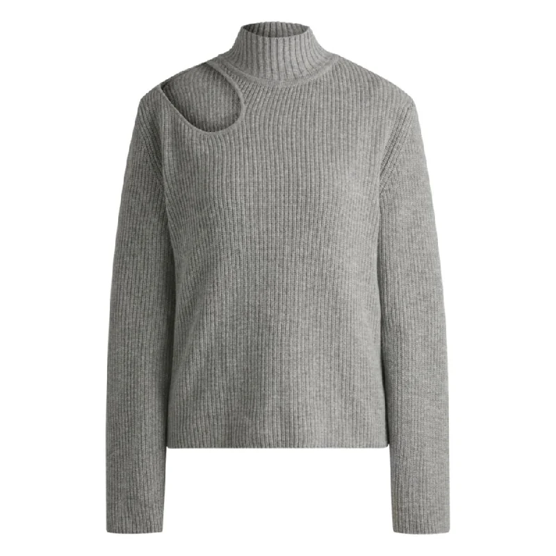 Elegant Comfort Relaxed-fit mock-neck sweater with cut-out detail