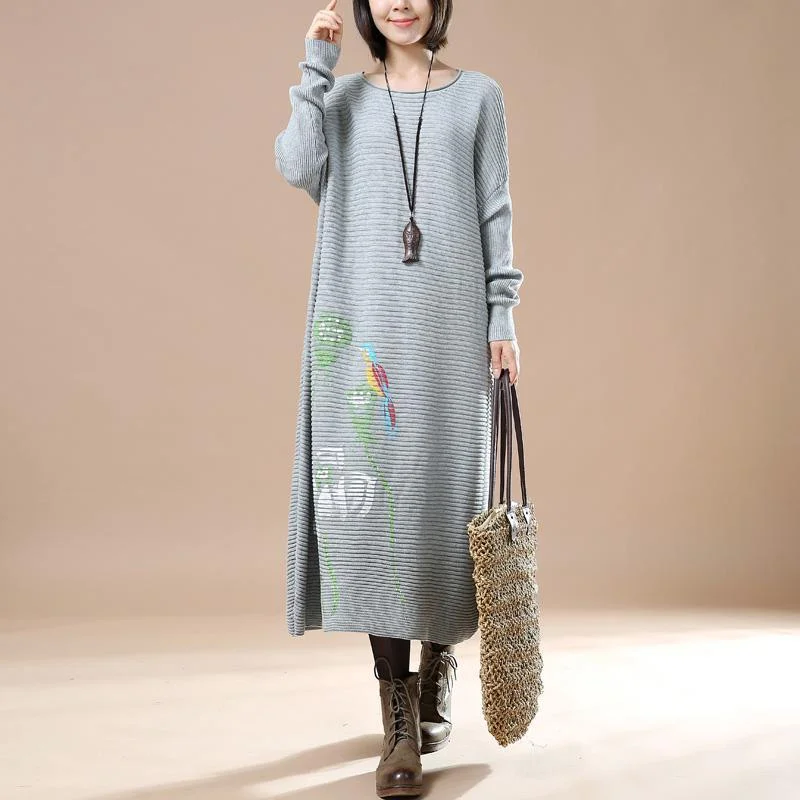 Comfy Chic Gray long knit sweaters dress plus size