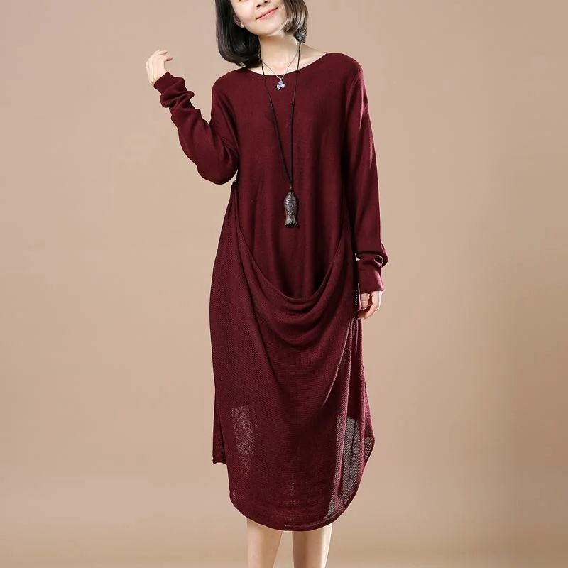 Casual Wear Burgundy winter dresses knitted sweaters woman