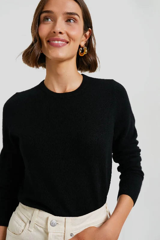 Comfort Fit Black Cashmere Crewneck Sweater