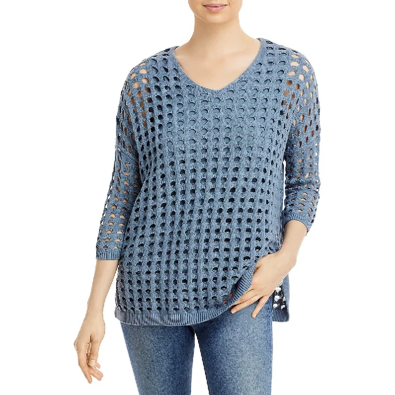 Cozy Pants &BASICS Womens Open Stitch V-Neck Pullover Sweater