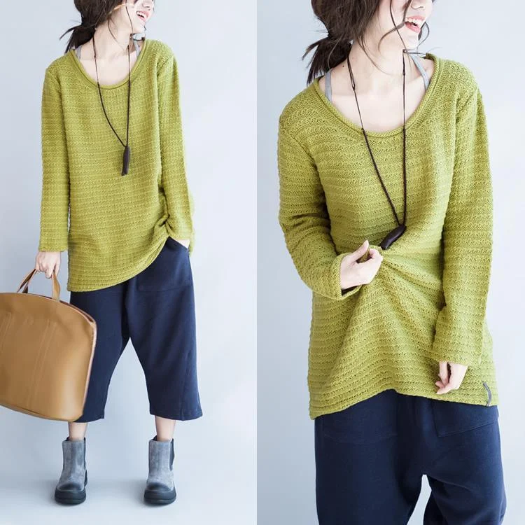 Comfy Dress Green cotton knit sweaters oversized cozy sweater top long sleeve cotton knitwear