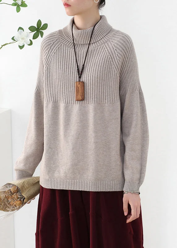 Personalized Design Camel Side Open Thick Knit Sweaters Long Sleeve