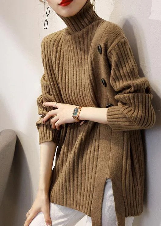 Soft Comfort Boutique Khaki Turtleneck Thick Fall Winter Knit Sweater