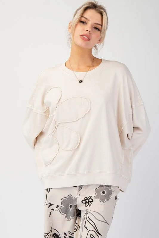 Minimal Comfort Flower Patch Washed Terry Knit Pullover