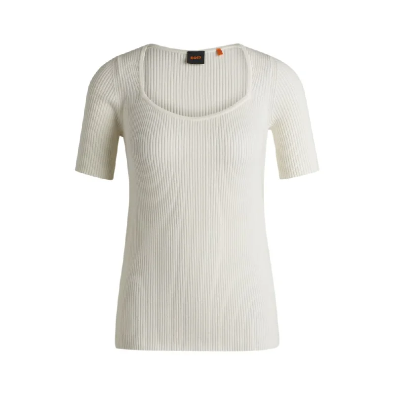 Summer Selection Square-neck short-sleeved sweater in ribbed stretch fabric