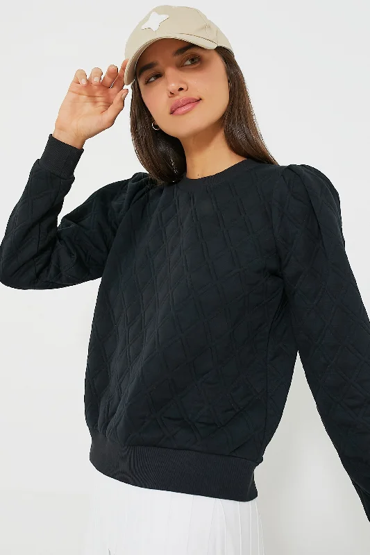 Stunning Fashion Black Puff Sleeve Campbell Pullover