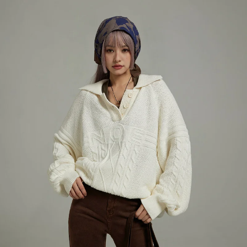 Goddess Outfit Polo Neck Overfit Knit Sweater