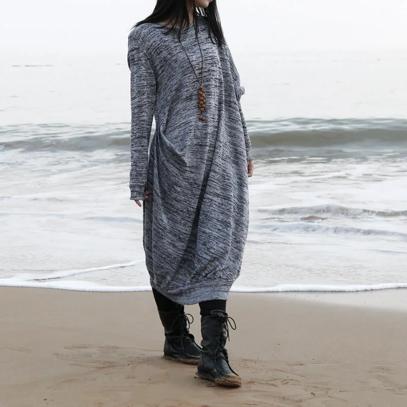 Advanced Design New Fall Gray Sweater Dresses Oversize Asymmetric Knitted Dress