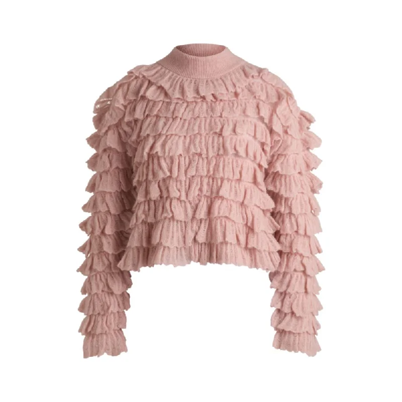 Floral Prints Oversize-fit mock-neck sweater with frilled structure