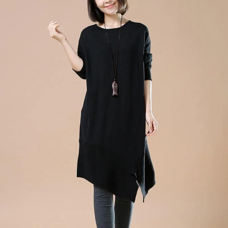 Goddess Outfit Black asymmetrical sweaters new women winter dresses