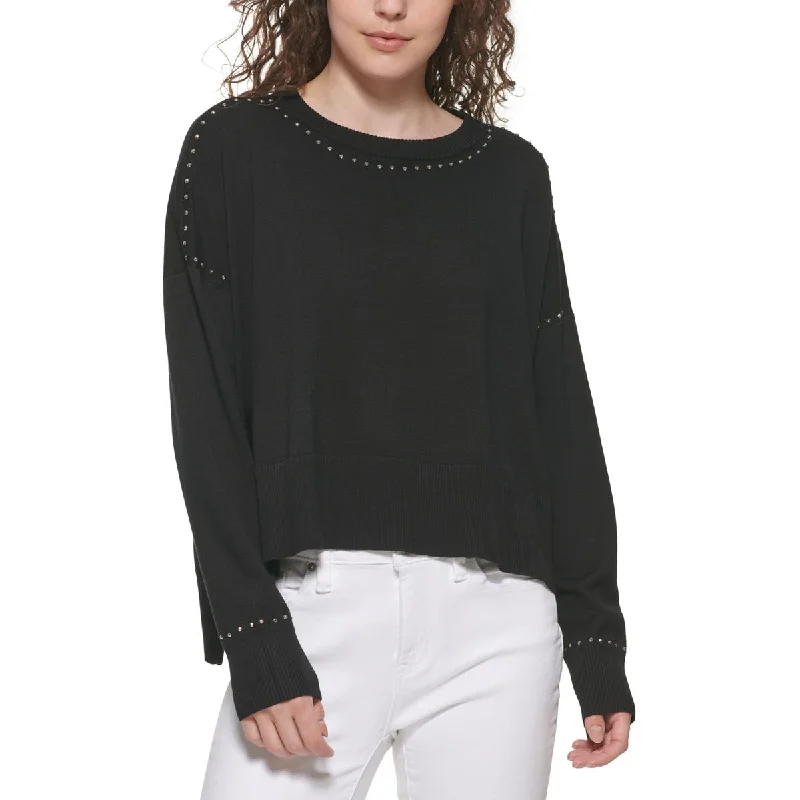 Retro Fashion DKNY Womens Studded Crew Neck Pullover Sweater