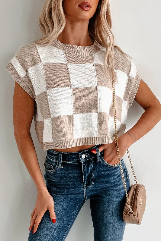 Design Trend Finding My Zen Checker Knit Top (Taupe)