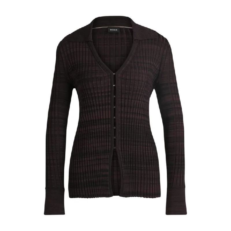 Spiritual Vitality V-neck cardigan in ribbed stretch fabric with collar