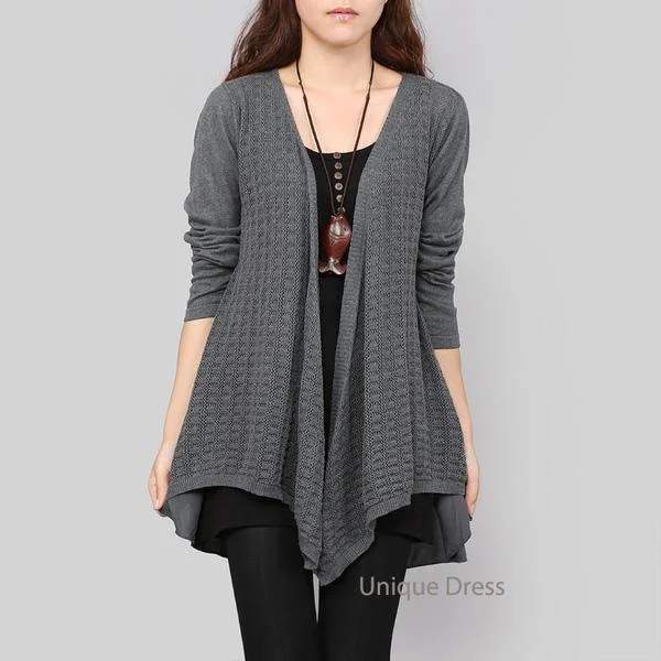 Easy Chic Wear Gray spring sweater knit women cardigan