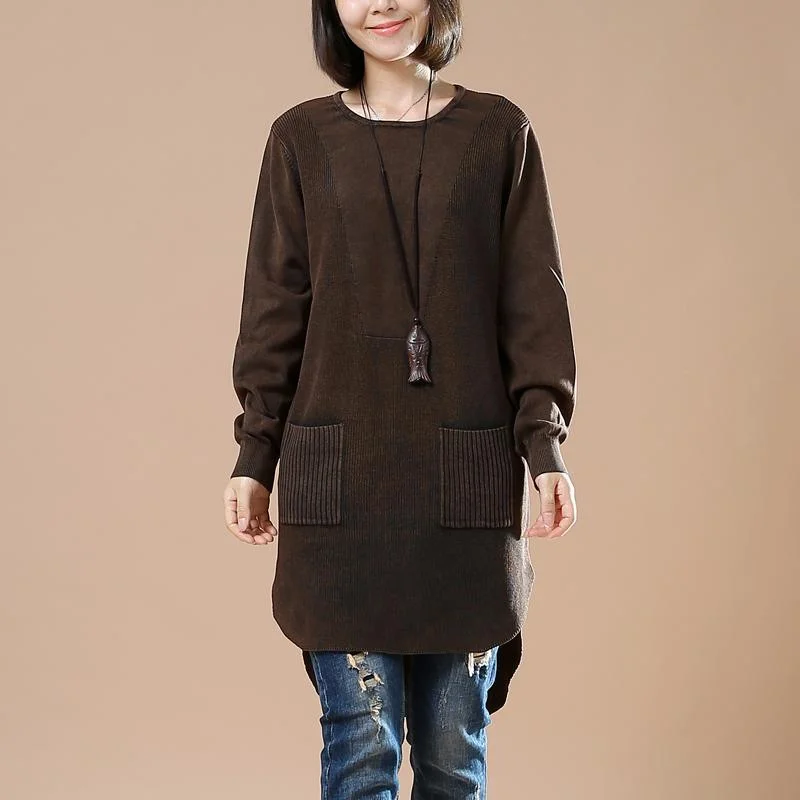 Practical Style Chocolate oversized sweater shirt pockets casaul style