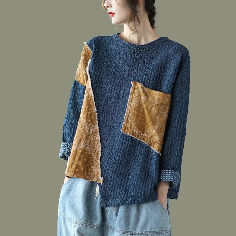 Classic Style DIY Retro Big Pocket Sweater Knit Top