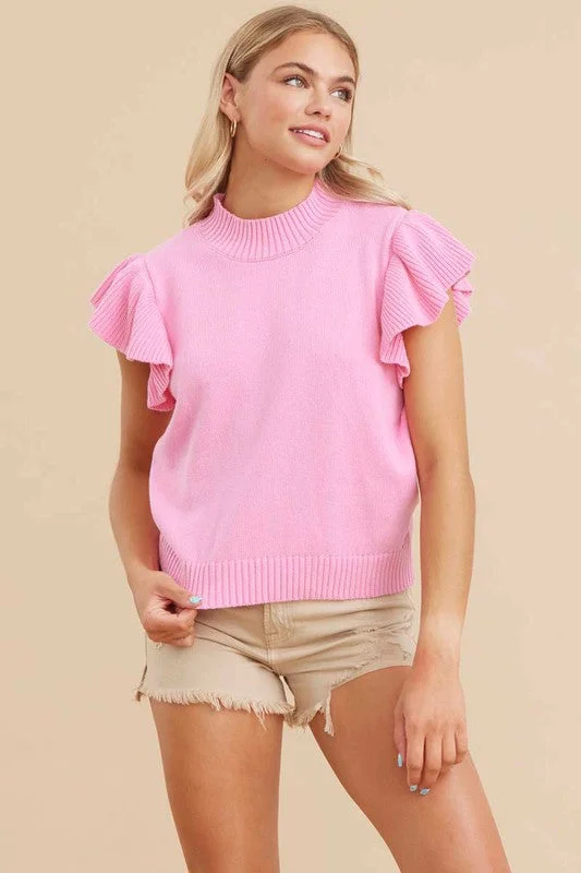 Casual Chic Wear Solid Knit Top with Ruffle