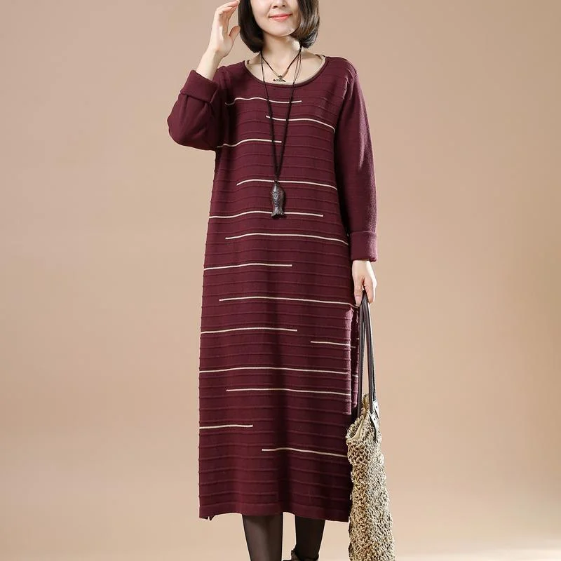 All-Day Style Burgundy long sweaters women knit dresses people coming and going