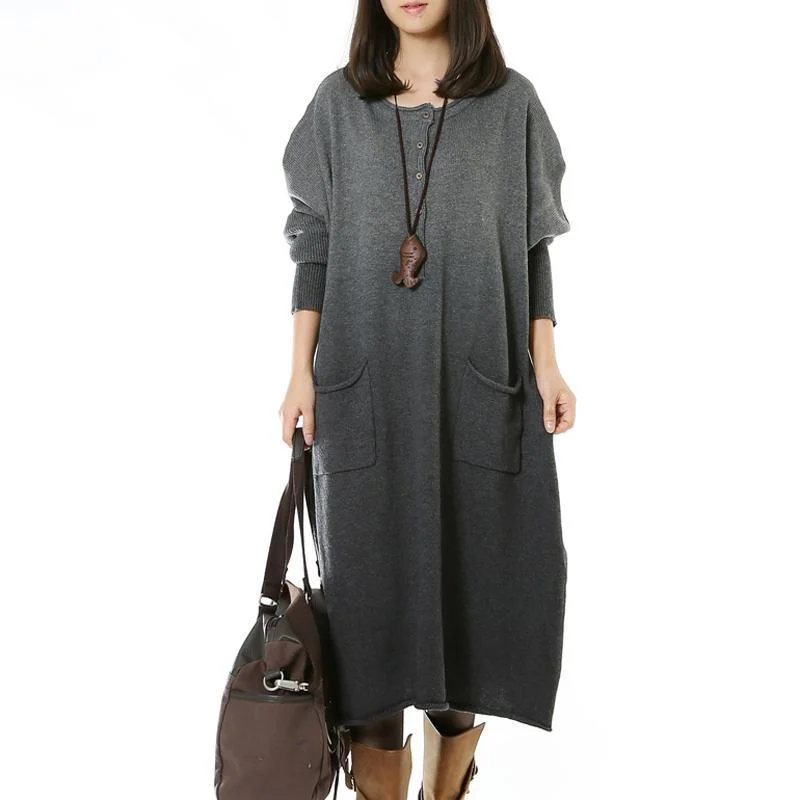 Chic Comfort Gradient gray long sweater dresses maxi dress