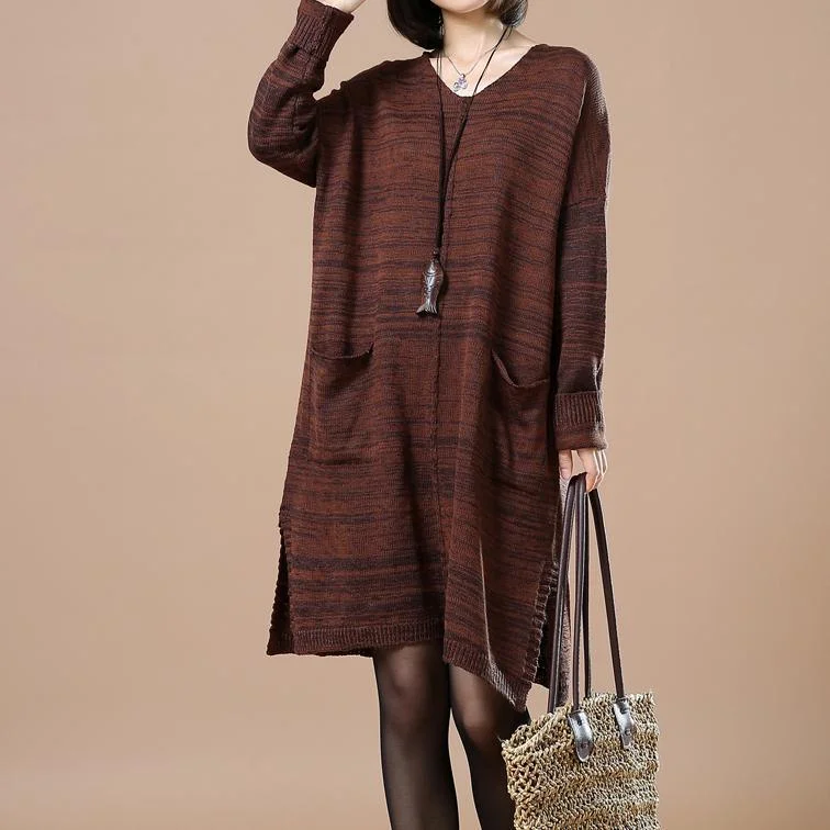 Outdoor Trend Brown sweaters with pockets long sweater